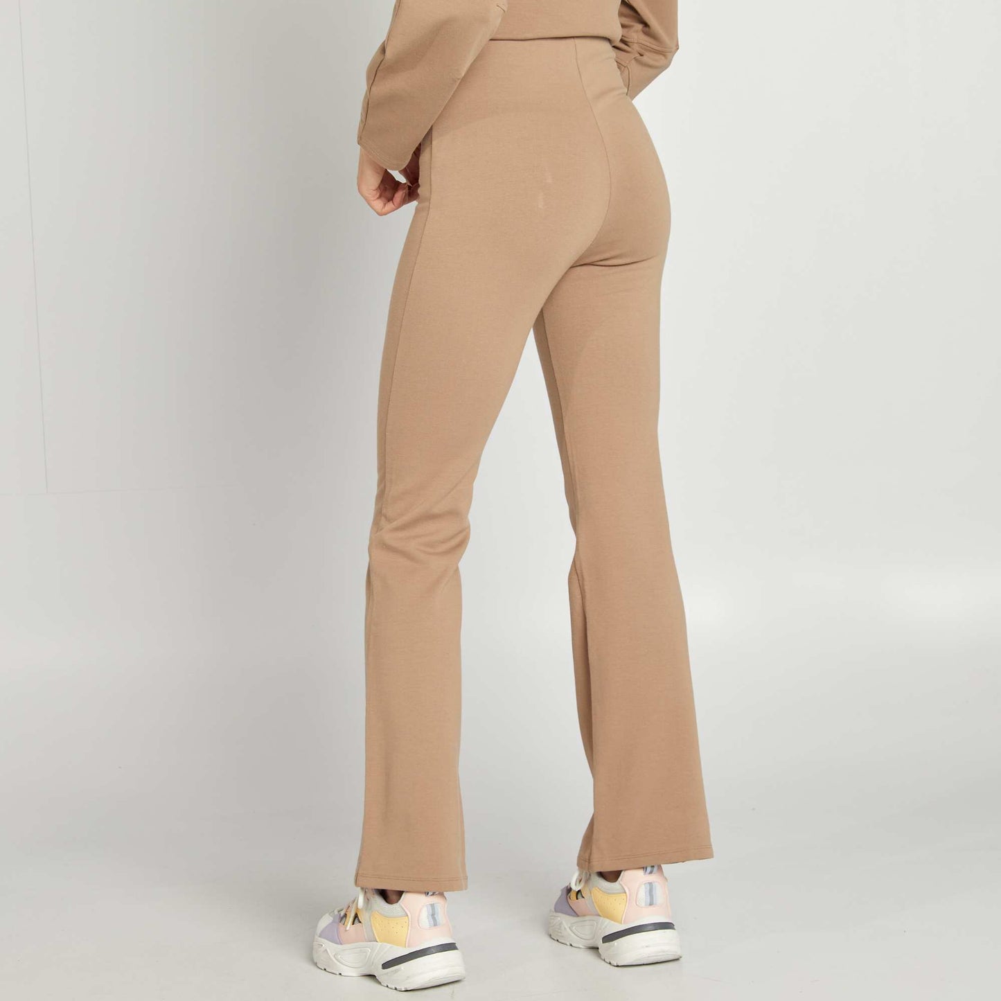 Stretch knit flared trousers BEIGE