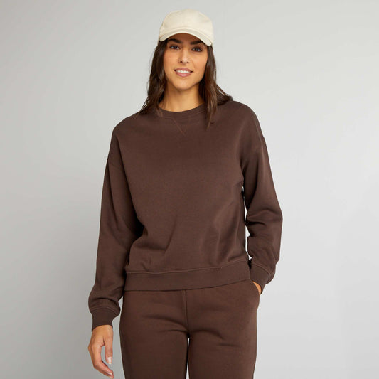 Plain sweatshirt fabric sweater BROWN