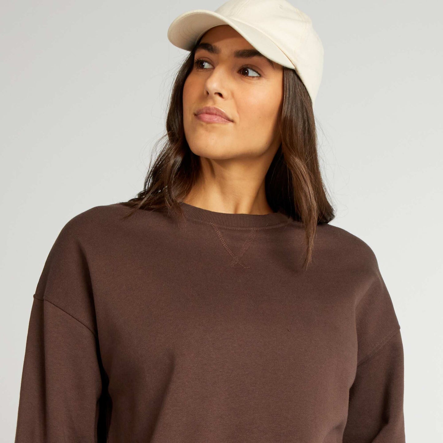 Plain sweatshirt fabric sweater BROWN