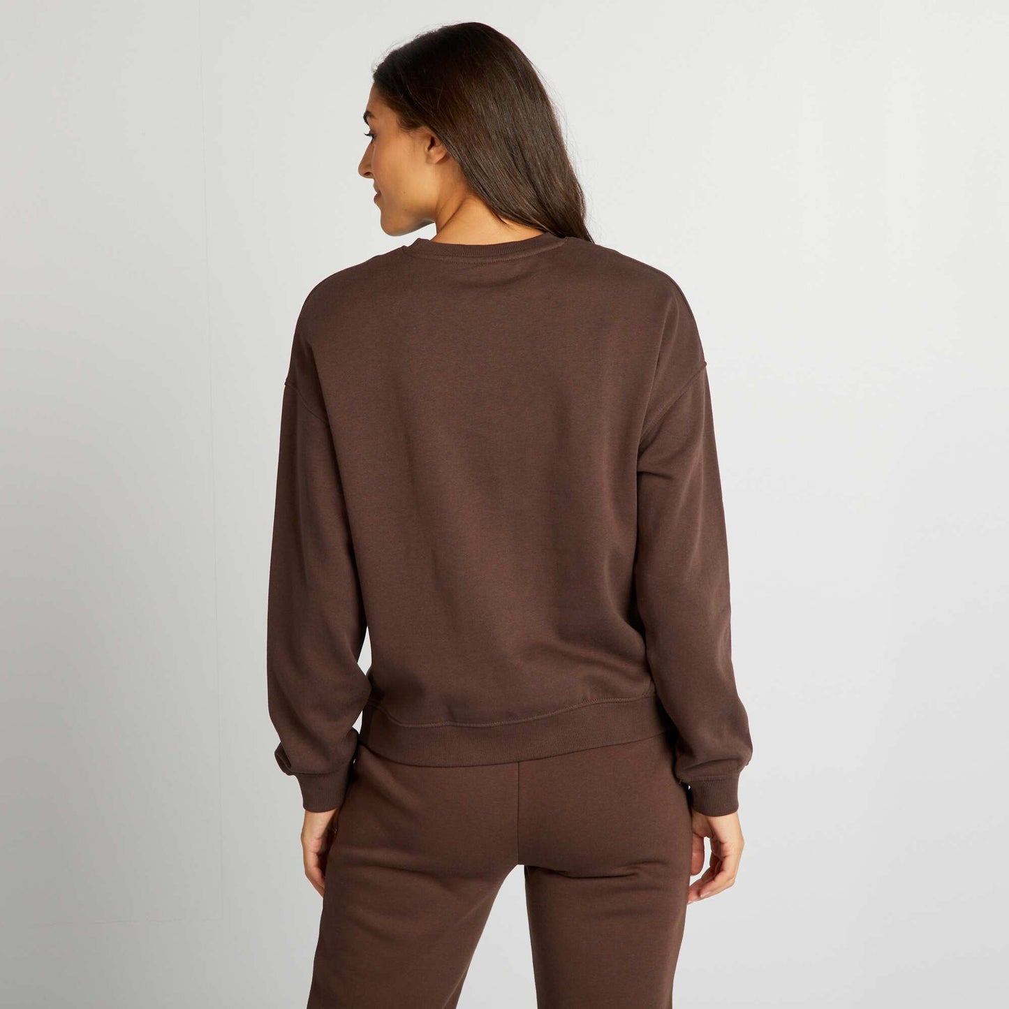 Plain sweatshirt fabric sweater BROWN