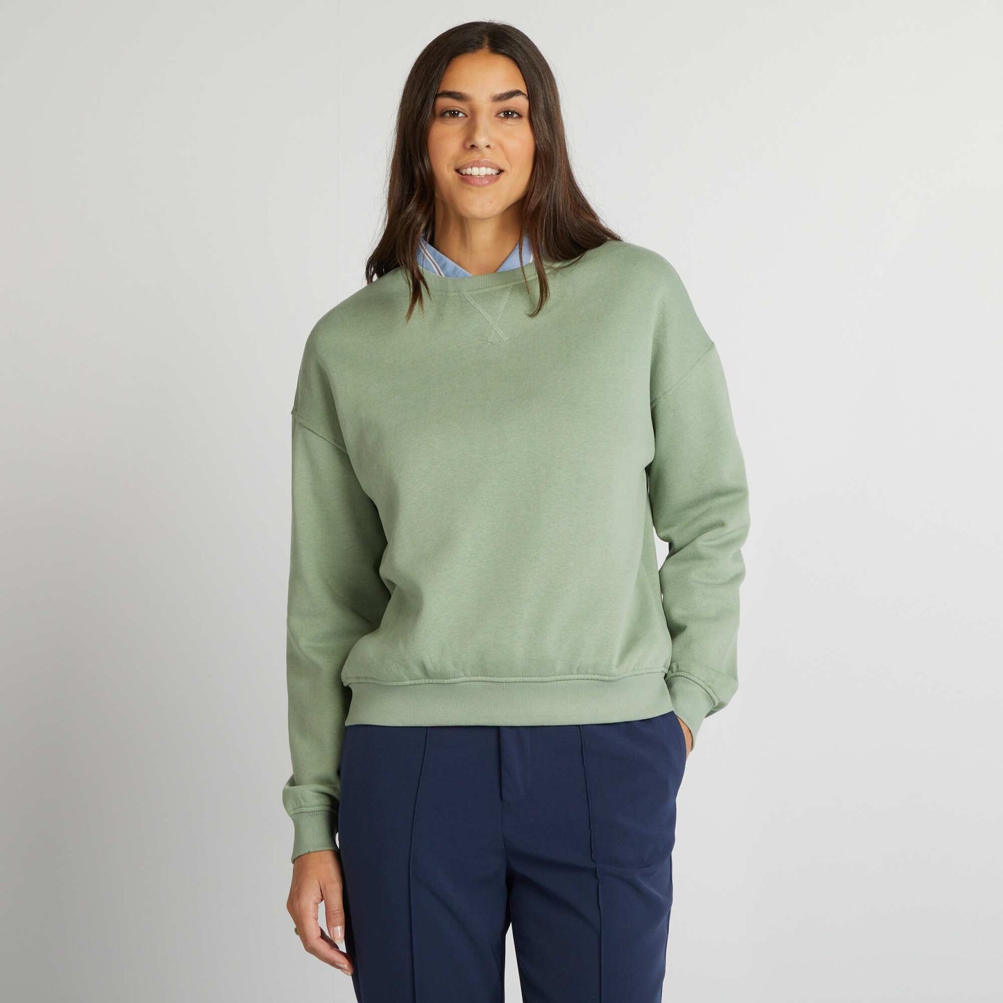 Plain sweatshirt fabric sweater GREEN