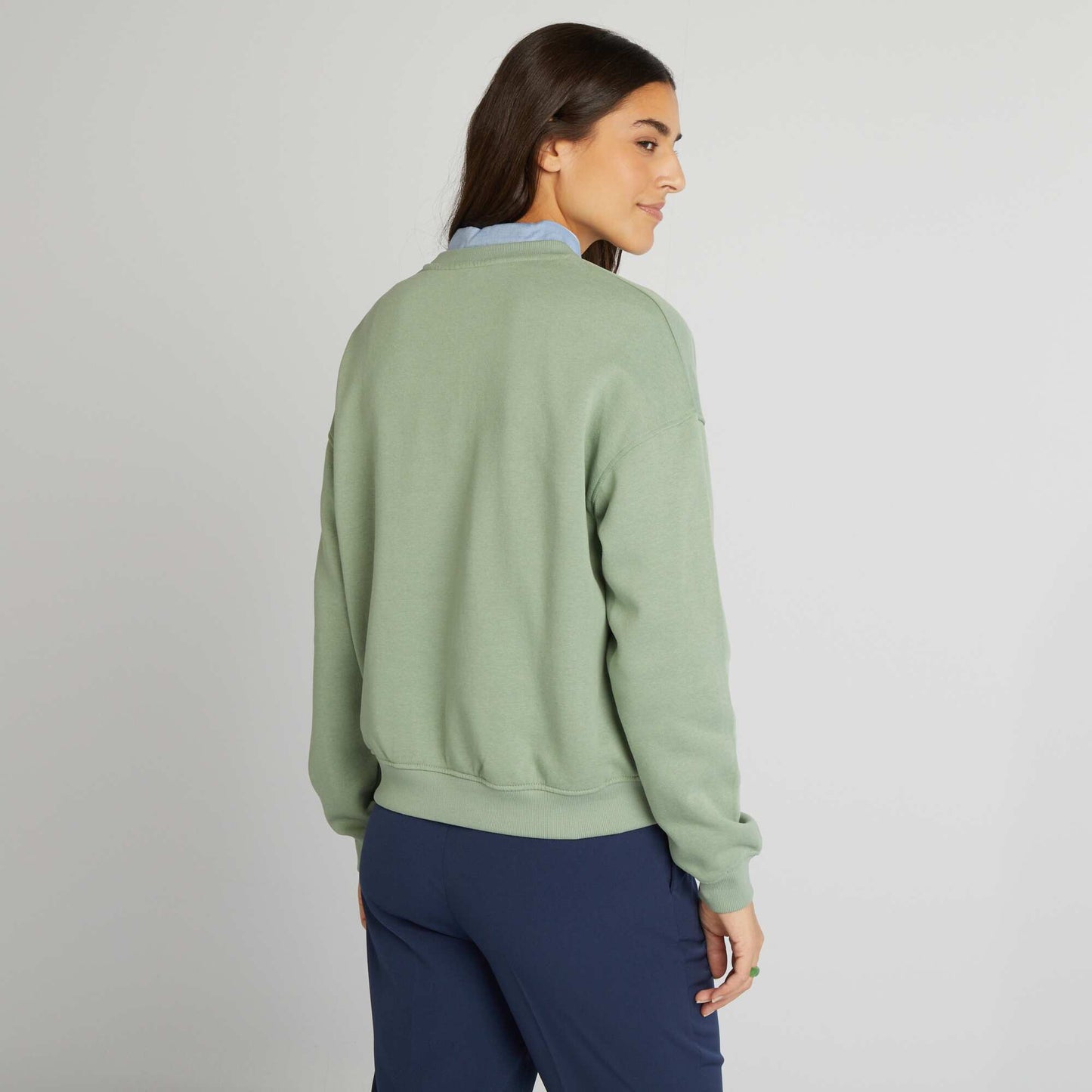 Plain sweatshirt fabric sweater GREEN