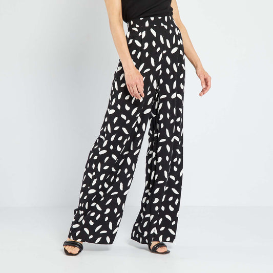 High-waisted wide-leg printed trousers BLACK