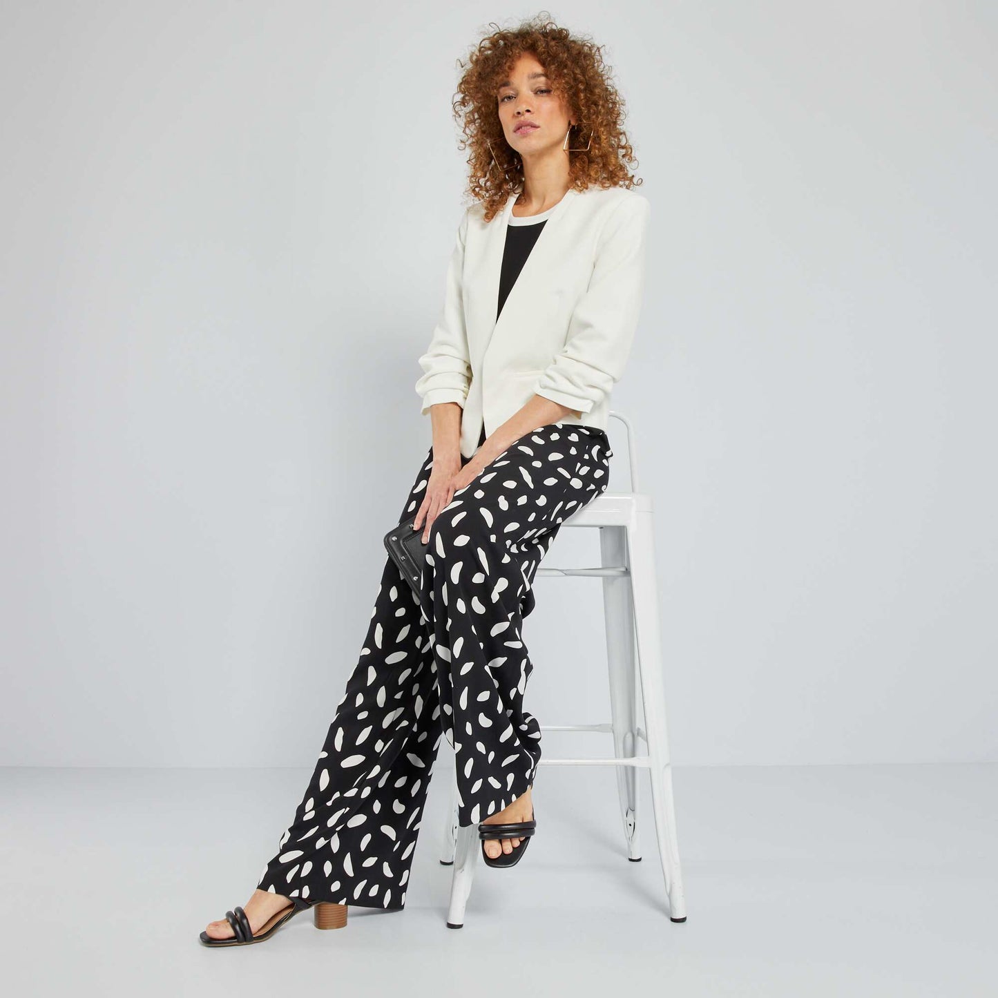 High-waisted wide-leg printed trousers BLACK