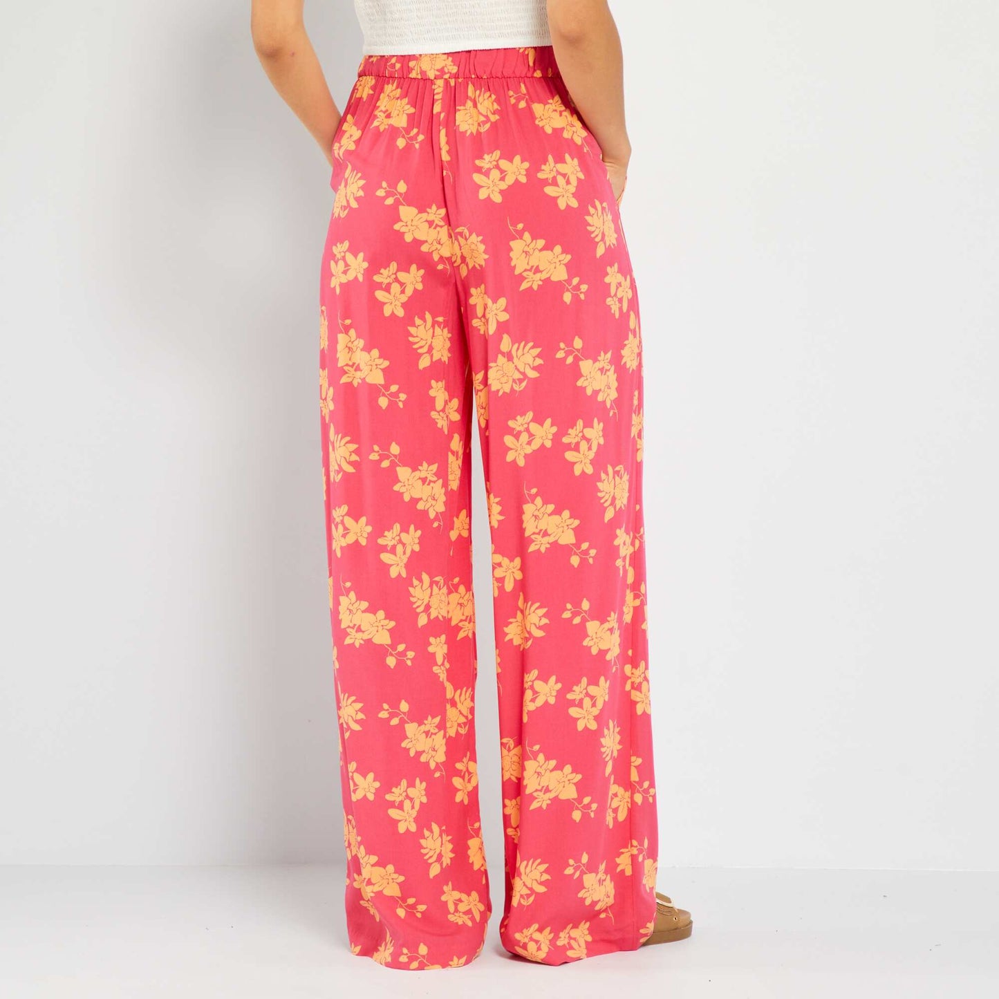 High-waisted wide-leg printed trousers PINK