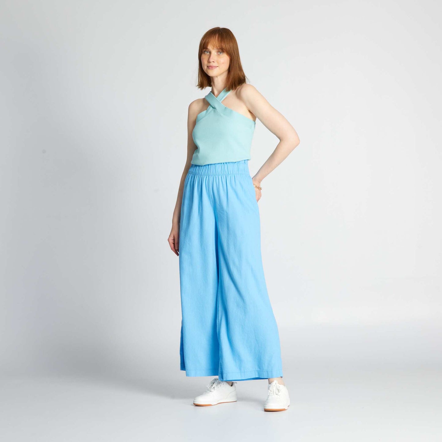 Wide-leg linen trousers blue