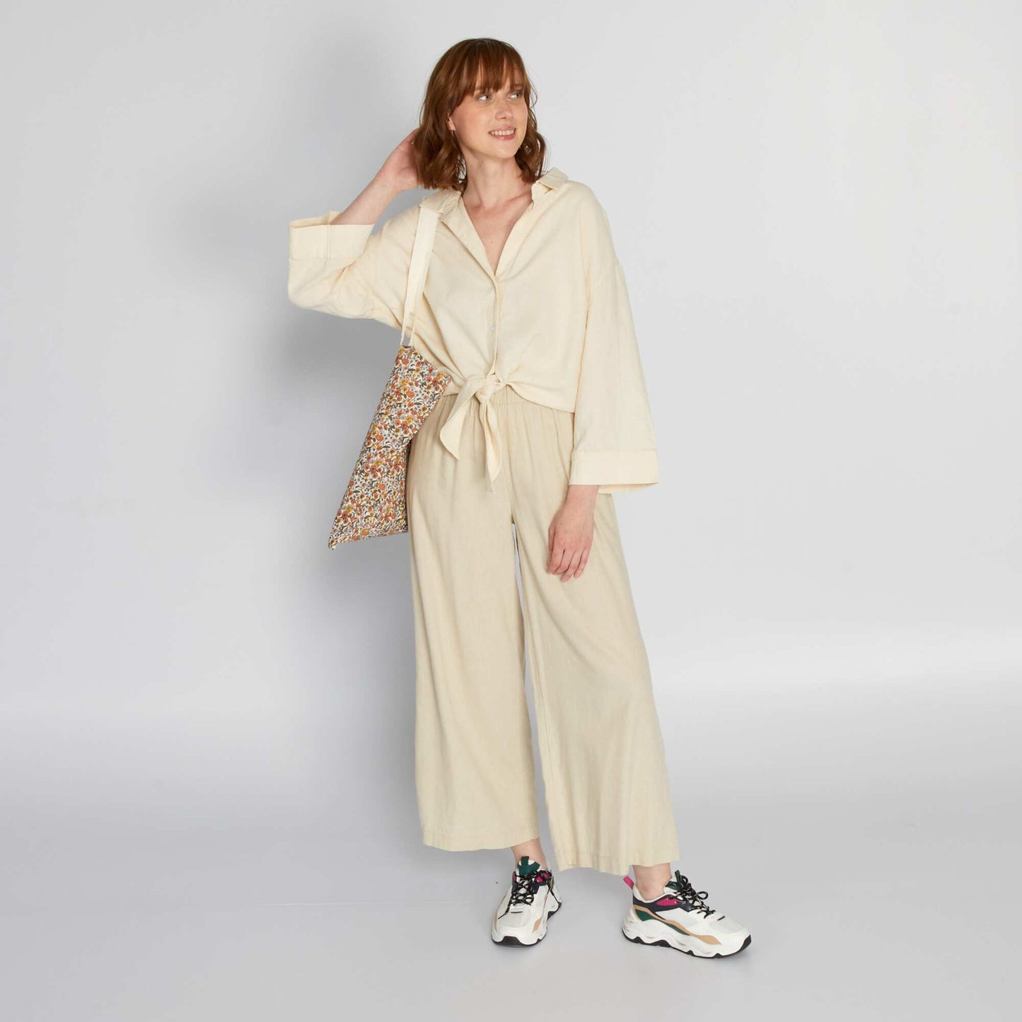 Wide-leg linen trousers BEIGE