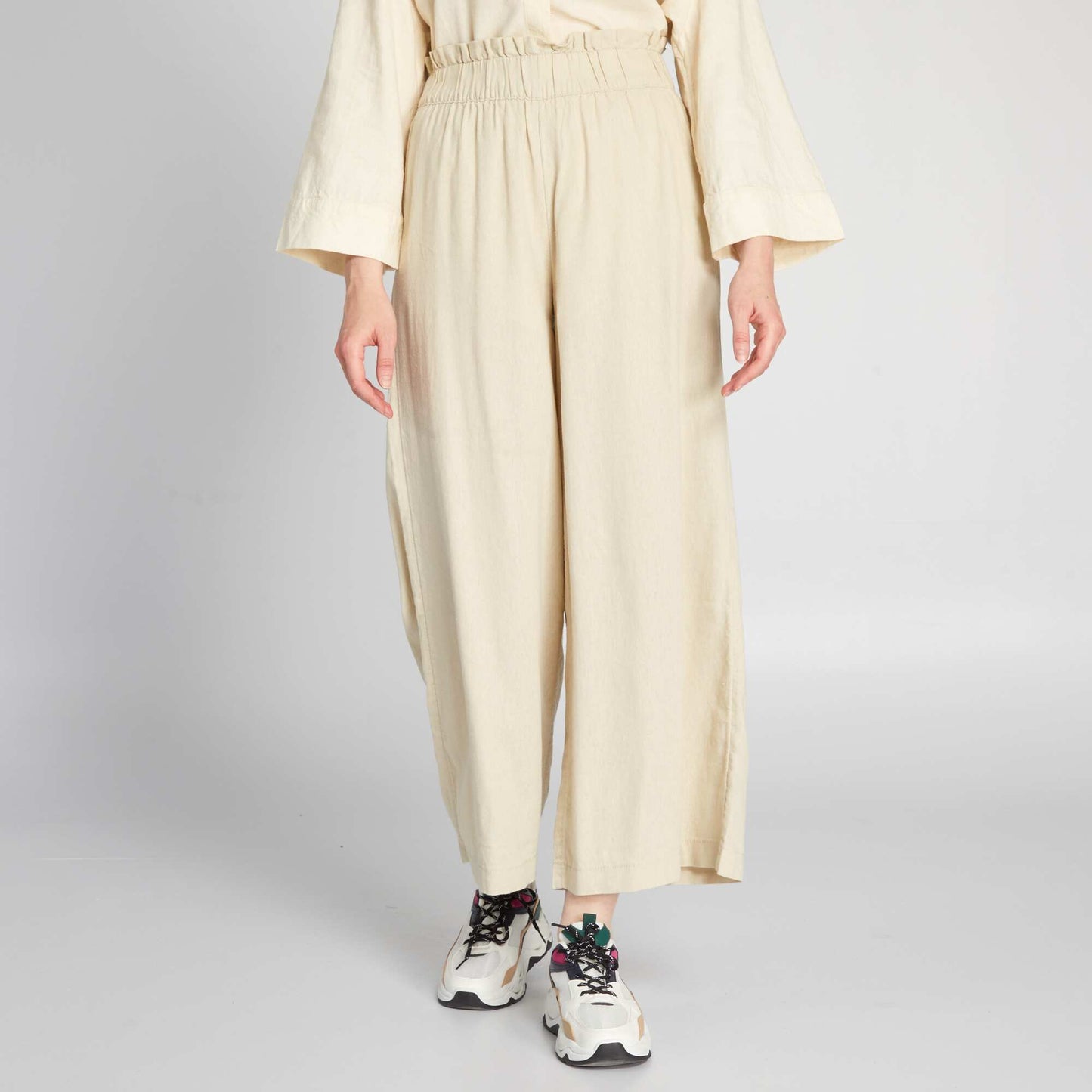 Wide-leg linen trousers BEIGE