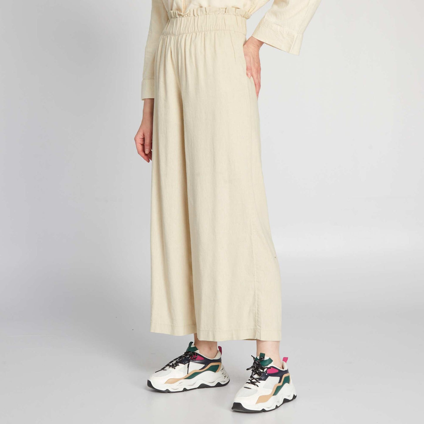 Wide-leg linen trousers BEIGE