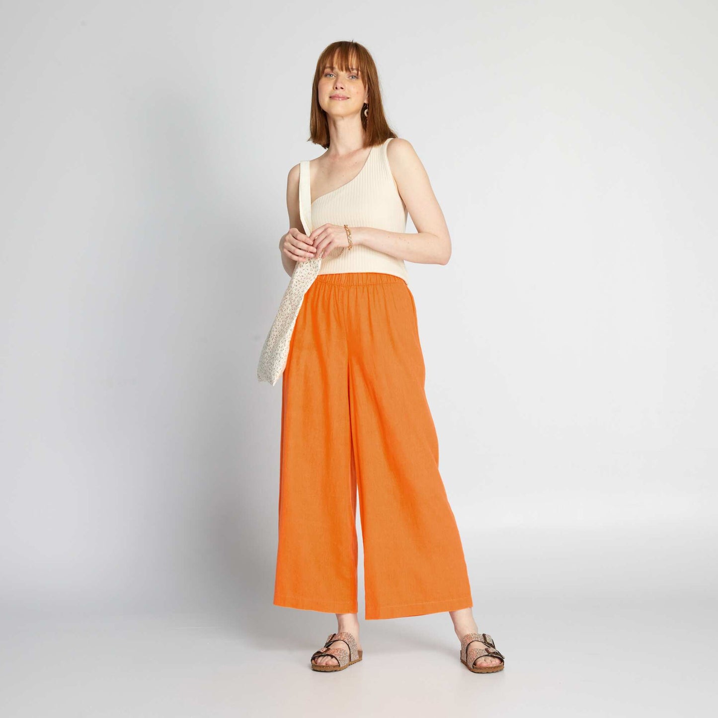 Wide-leg linen trousers ORANGE