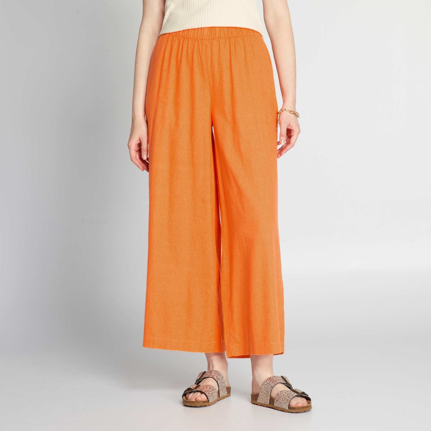 Wide-leg linen trousers ORANGE