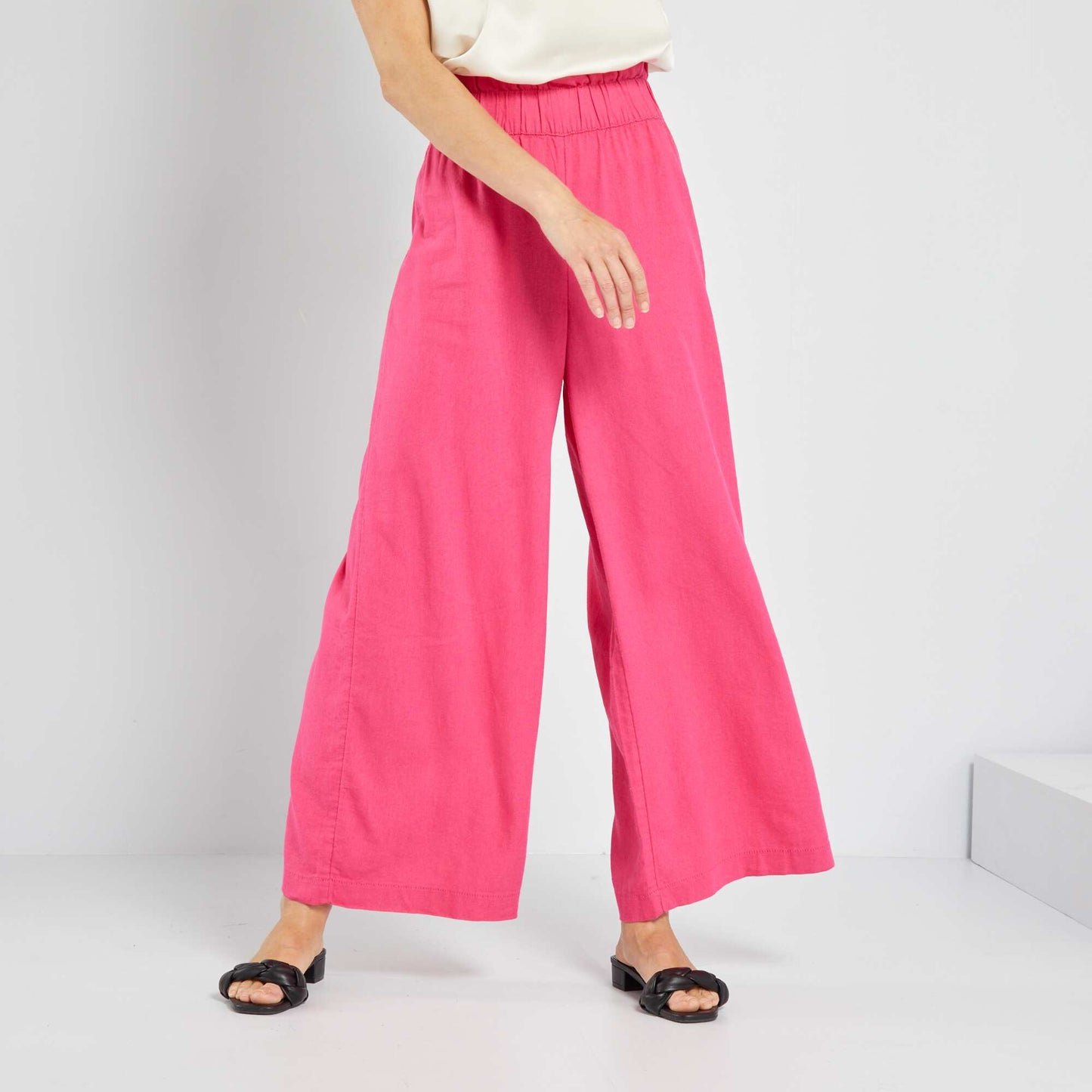 Wide-leg linen trousers bright pink