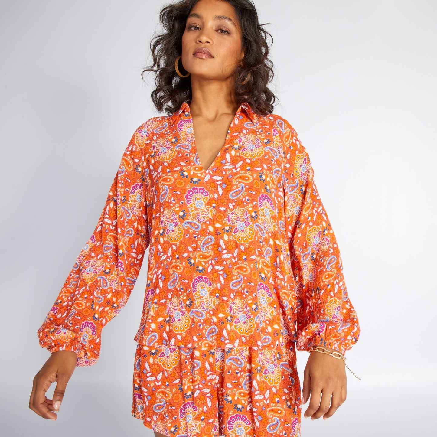 Flowing paisley print blouse ORANGE