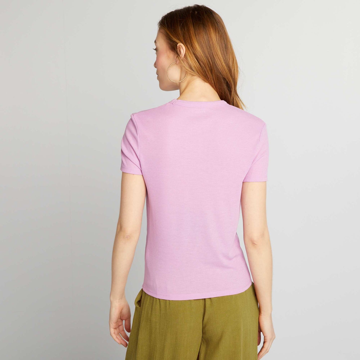 Ribbed knit T-shirt PINK