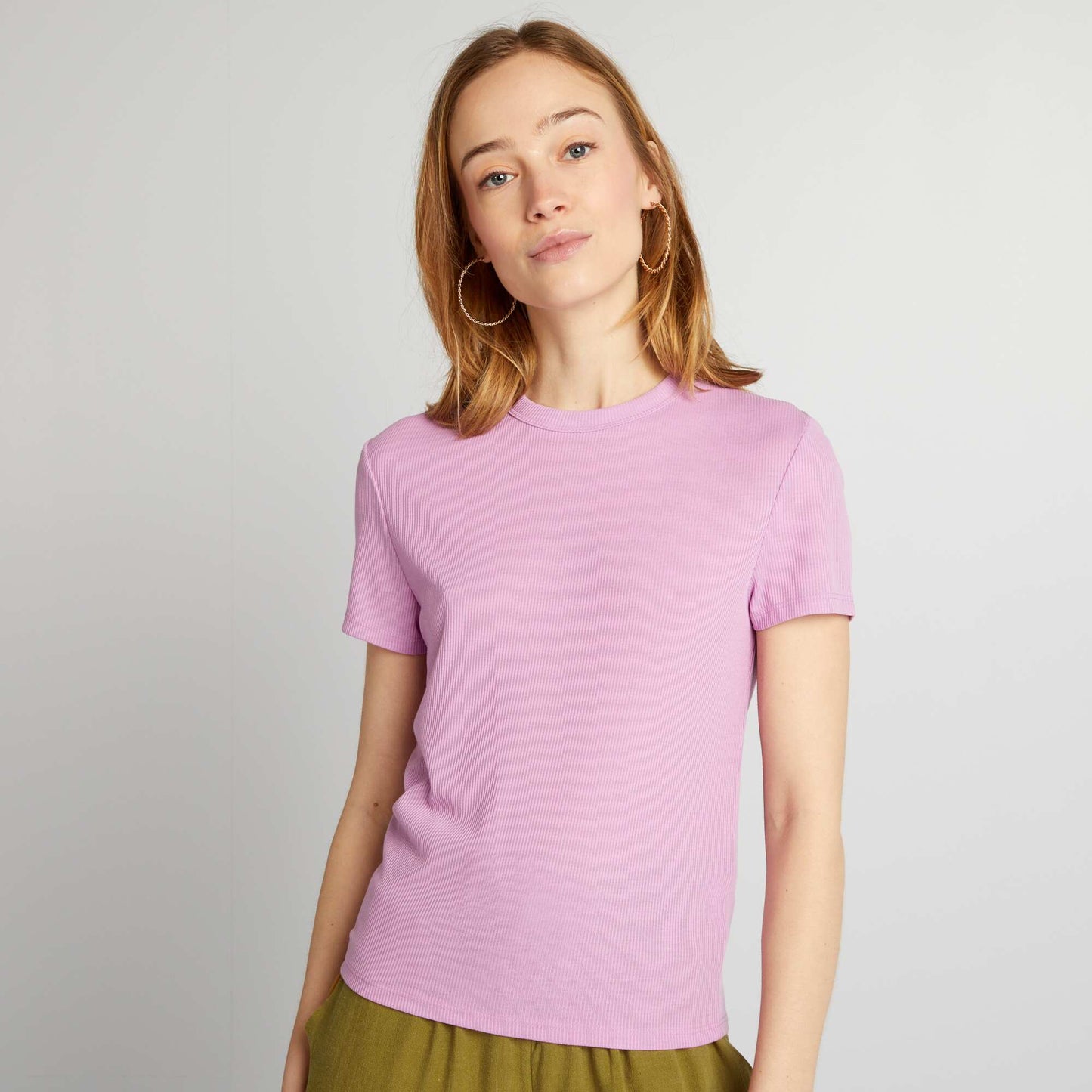 Ribbed knit T-shirt PINK