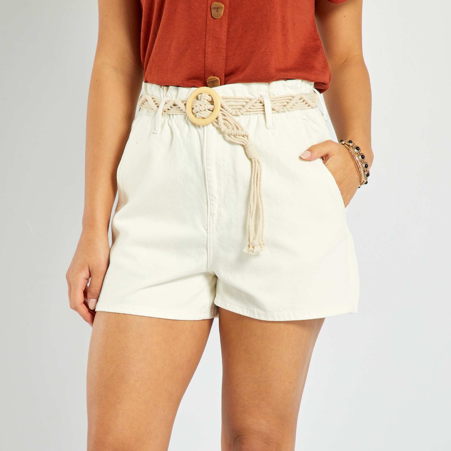 Paperbag denim shorts - L30 WHITE