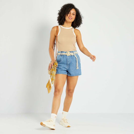 Paperbag denim shorts - L30 BLUE