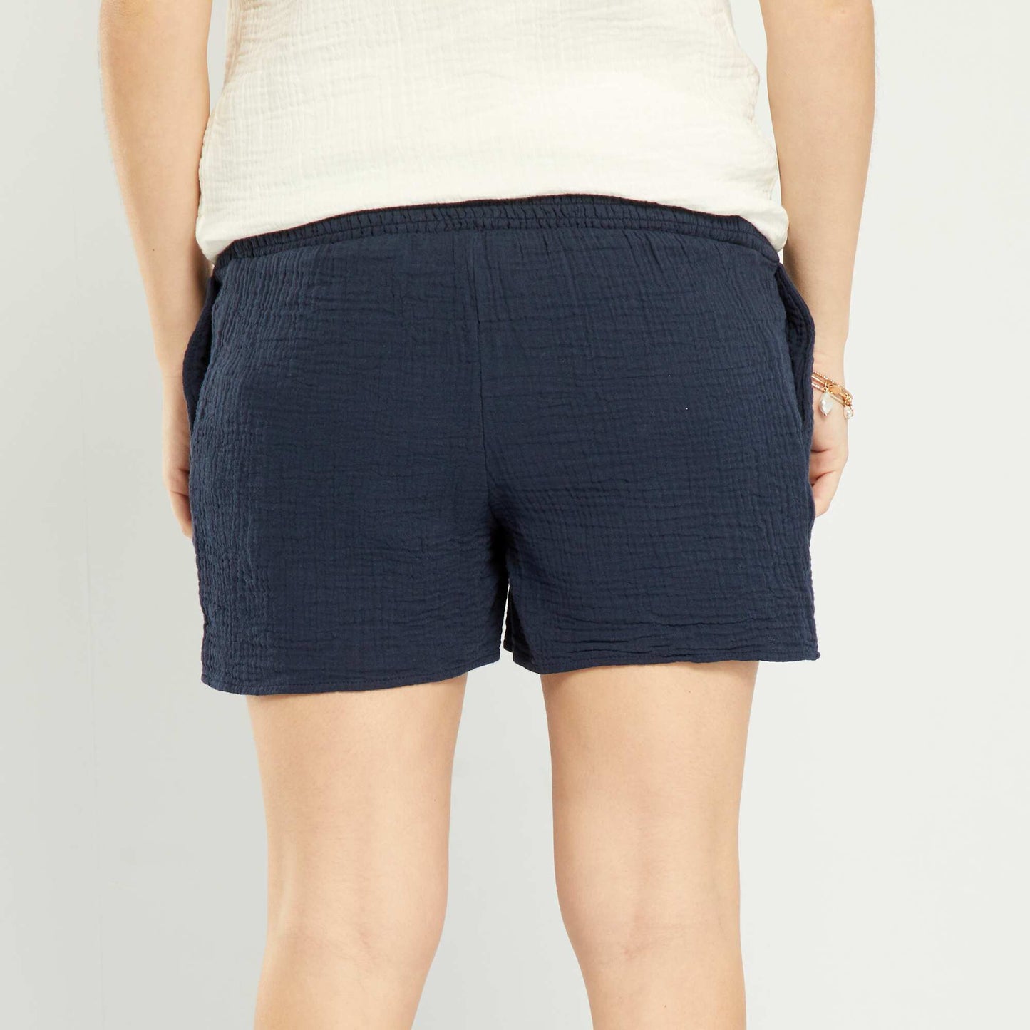 Cotton gauze maternity shorts blue