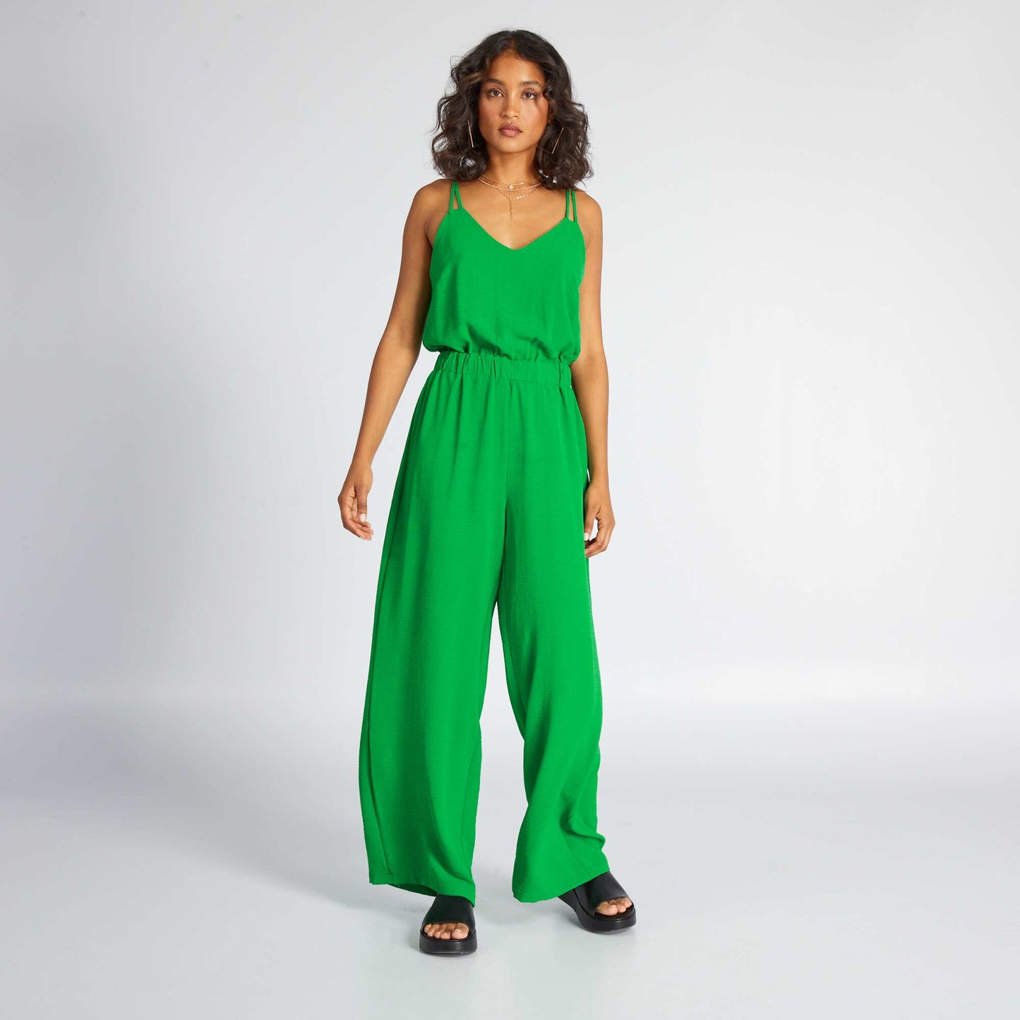 Satiny knit wide-leg jumpsuit Green