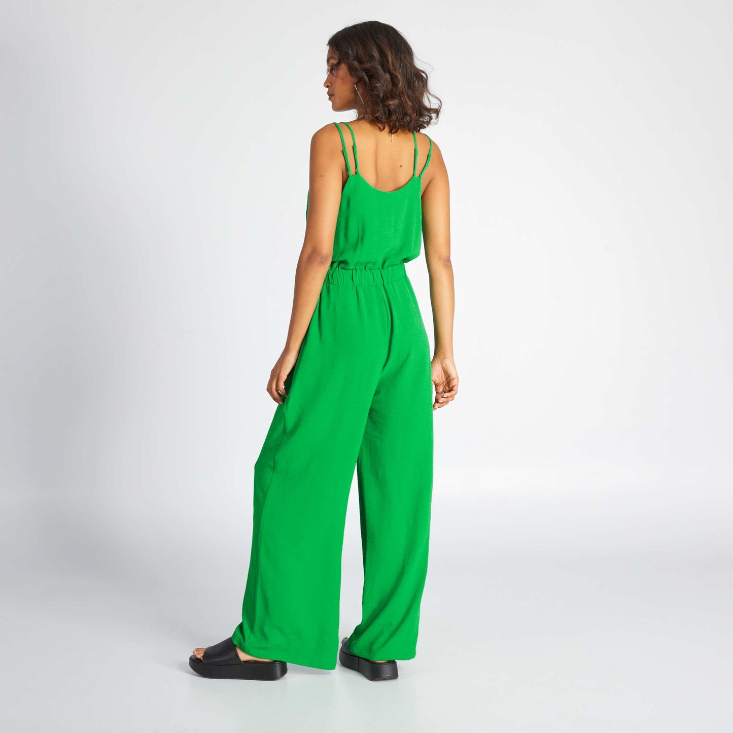 Satiny knit wide-leg jumpsuit Green