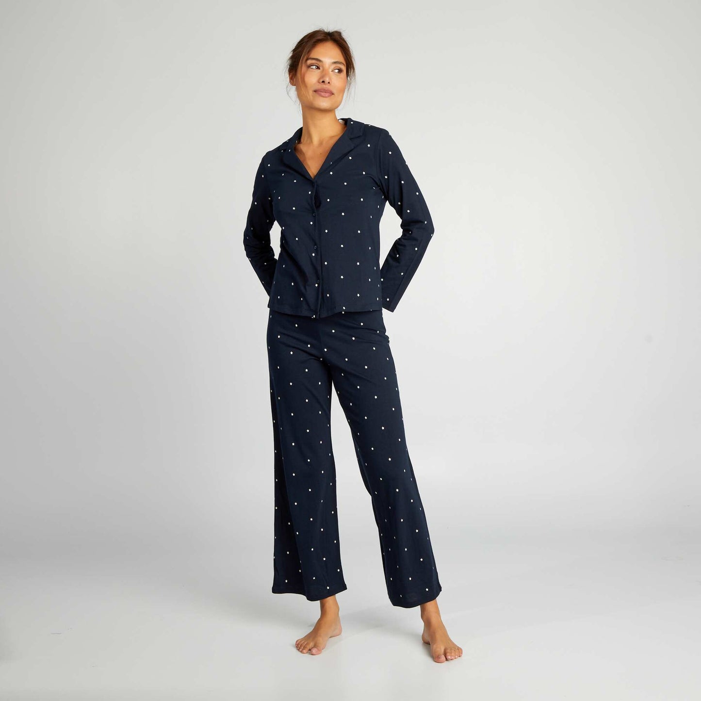 Long pyjama set with scrunchie - 3-piece set BLUE