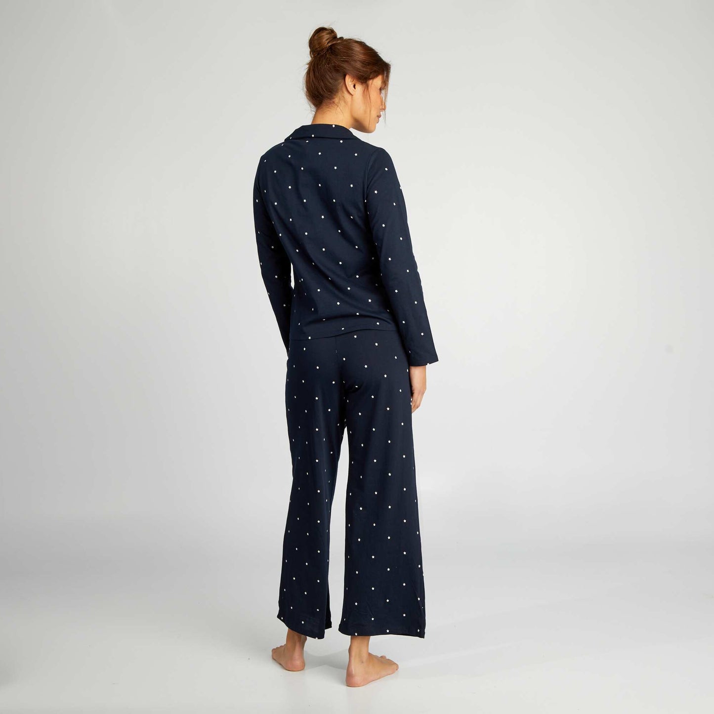 Long pyjama set with scrunchie - 3-piece set BLUE