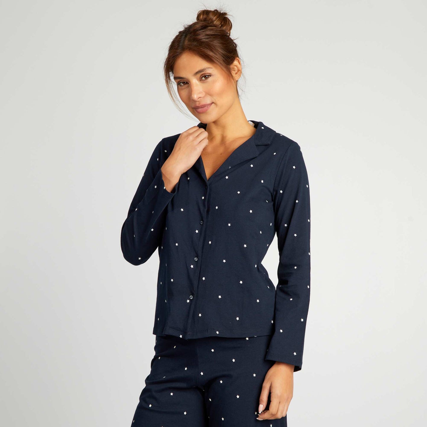 Long pyjama set with scrunchie - 3-piece set BLUE