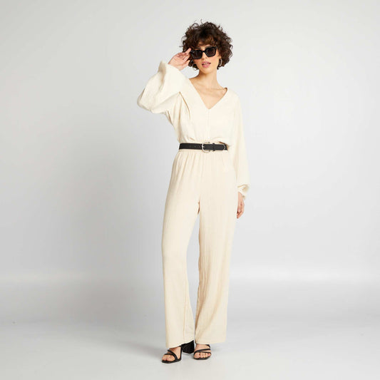 Wide-leg cotton gauze trousers BEIGE