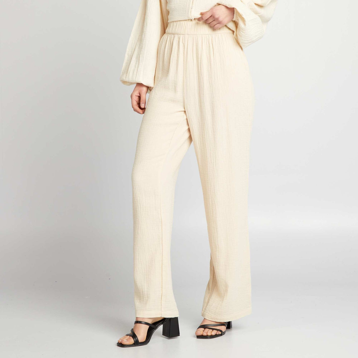 Wide-leg cotton gauze trousers BEIGE