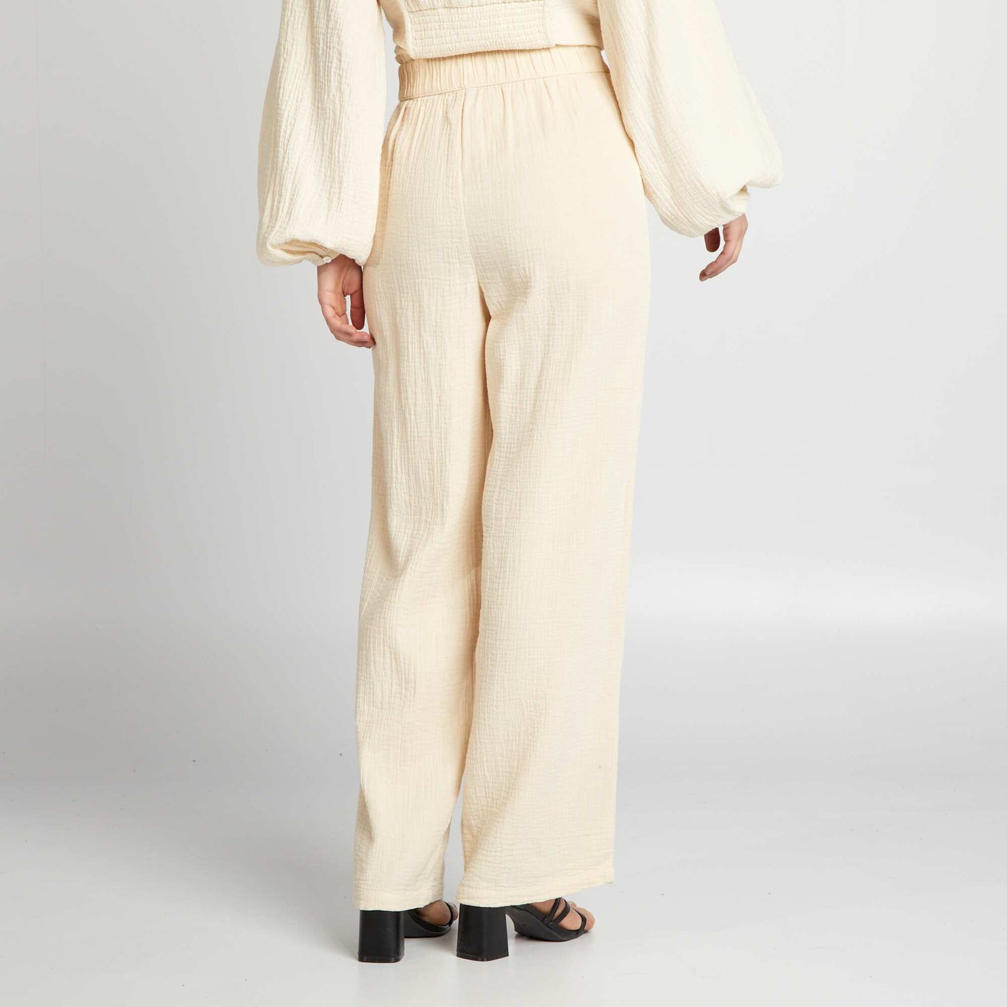 Wide-leg cotton gauze trousers BEIGE