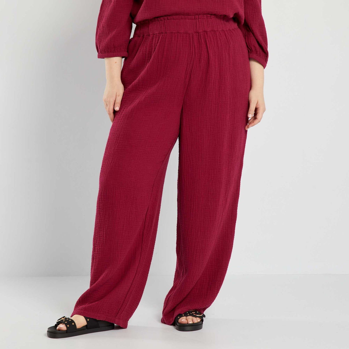 Wide-leg cotton gauze trousers RED BEET