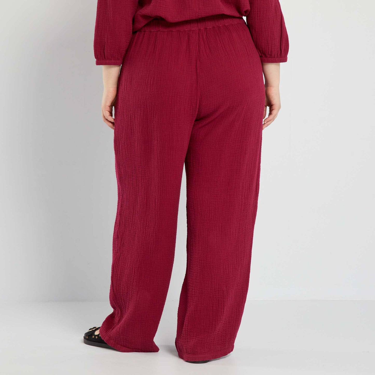 Wide-leg cotton gauze trousers RED BEET