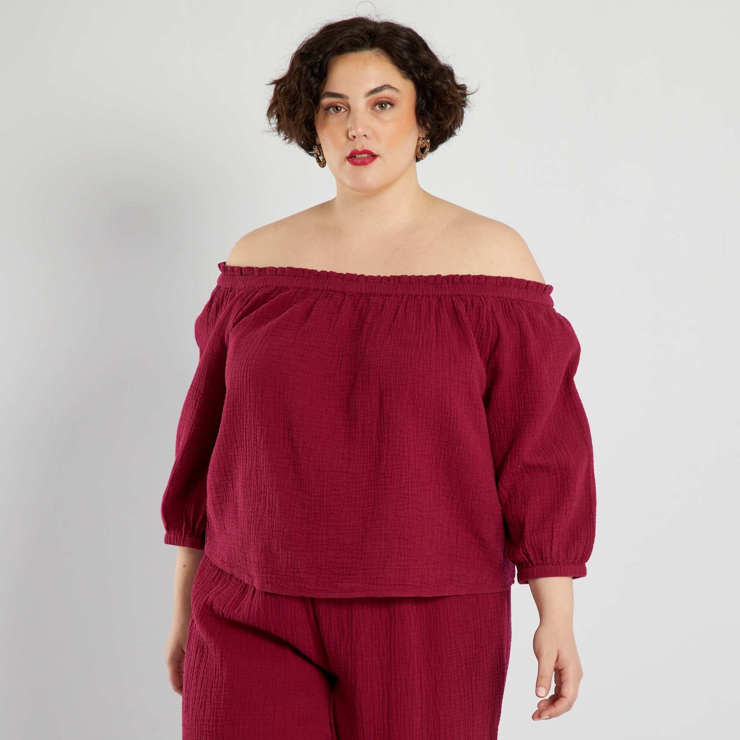 Cotton gauze blouse RED BEET