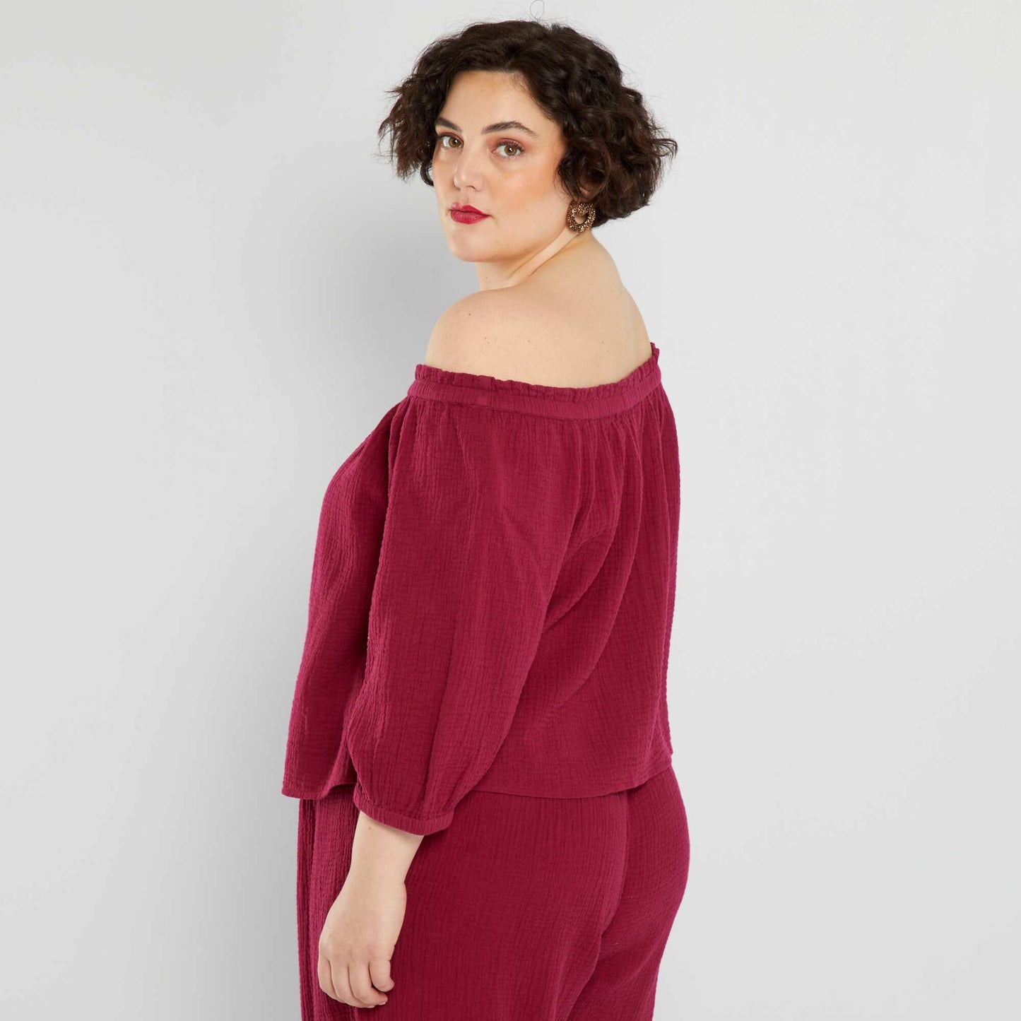 Cotton gauze blouse RED BEET