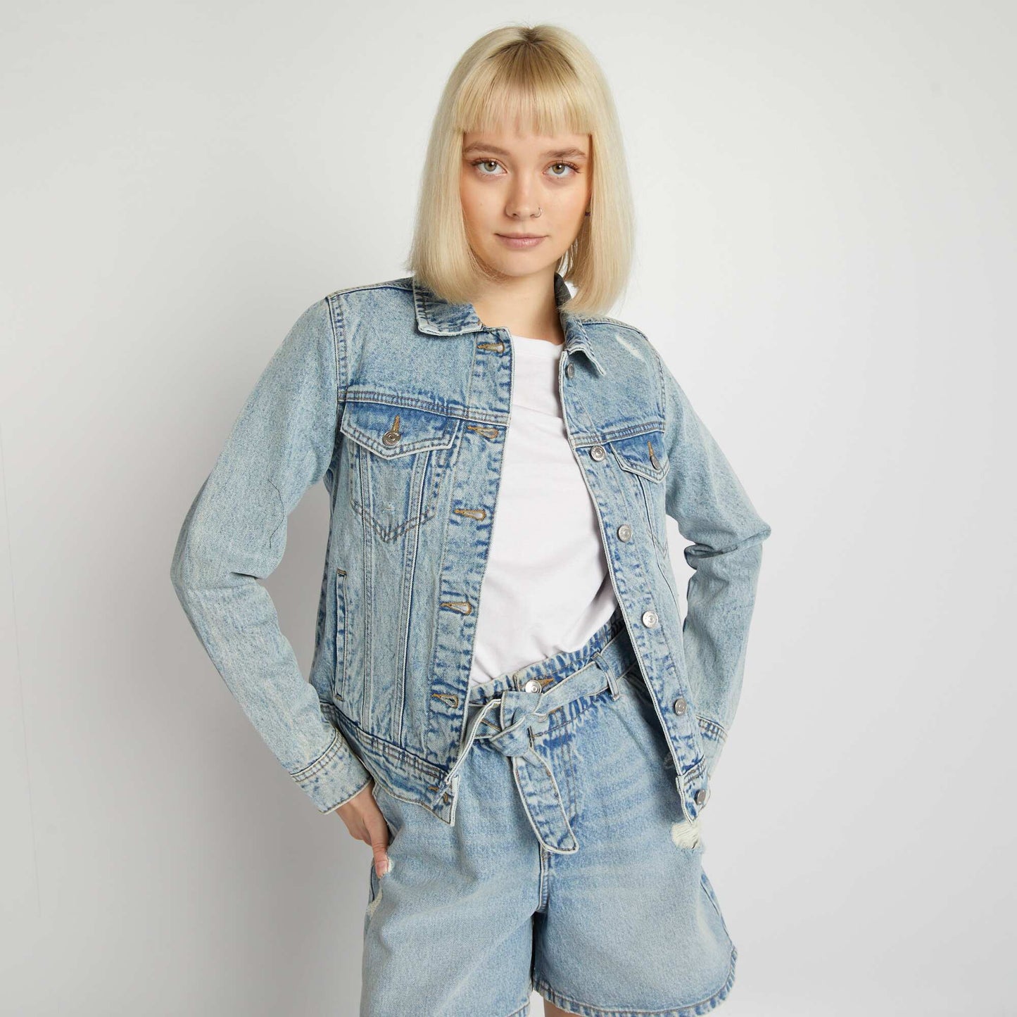 Cropped denim jacket BLUE