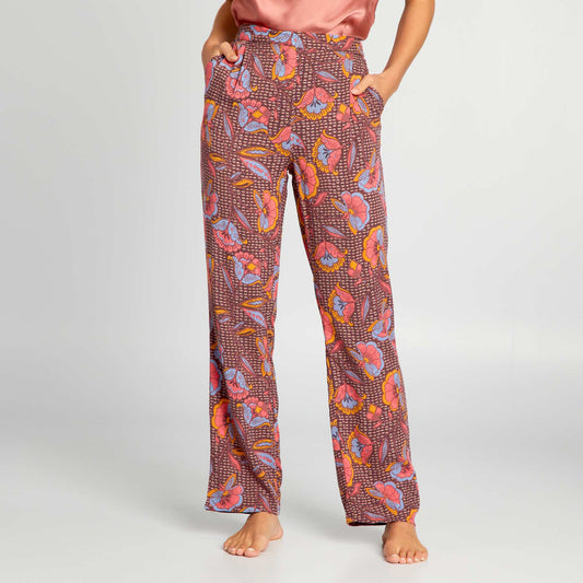 Printed wide-leg pyjama bottoms BROWN