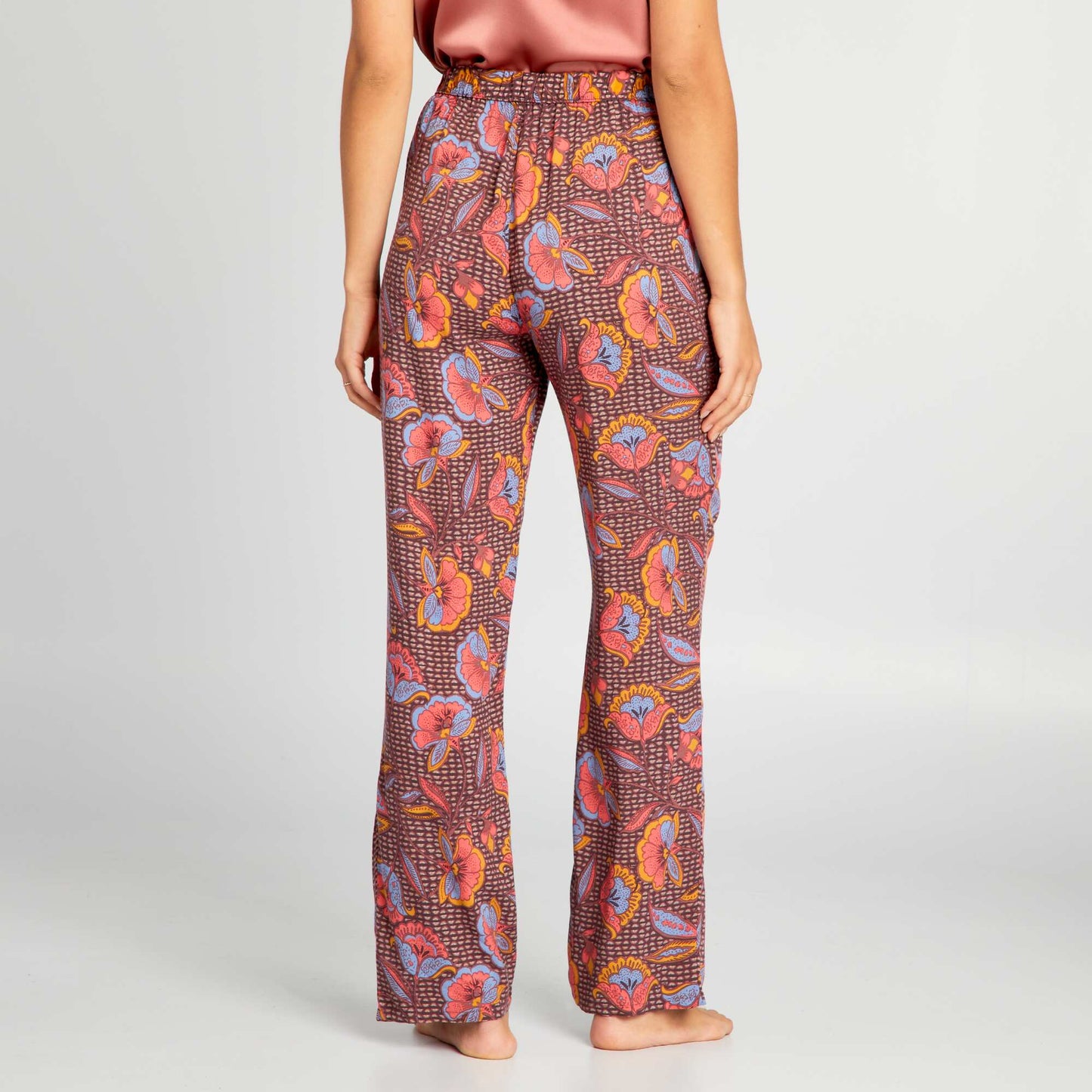 Printed wide-leg pyjama bottoms BROWN