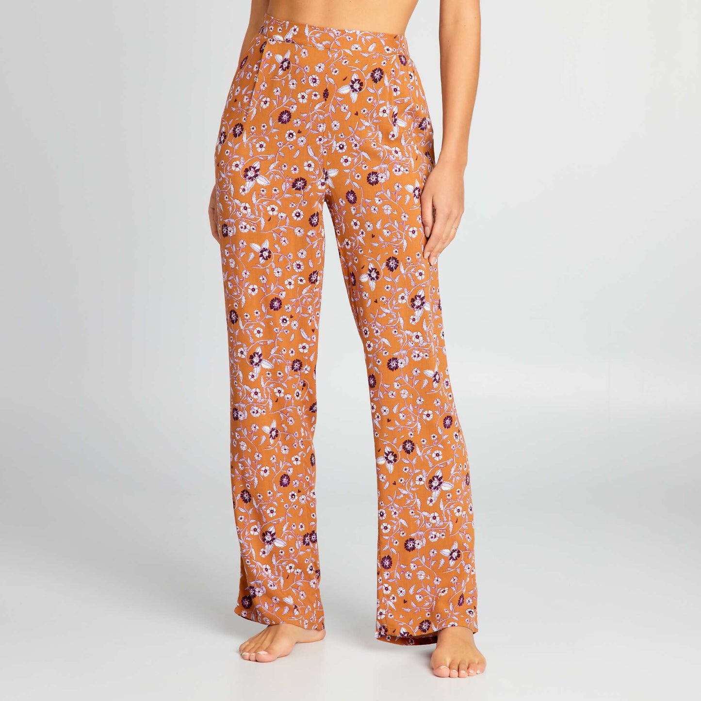 Printed wide-leg pyjama bottoms BROWN