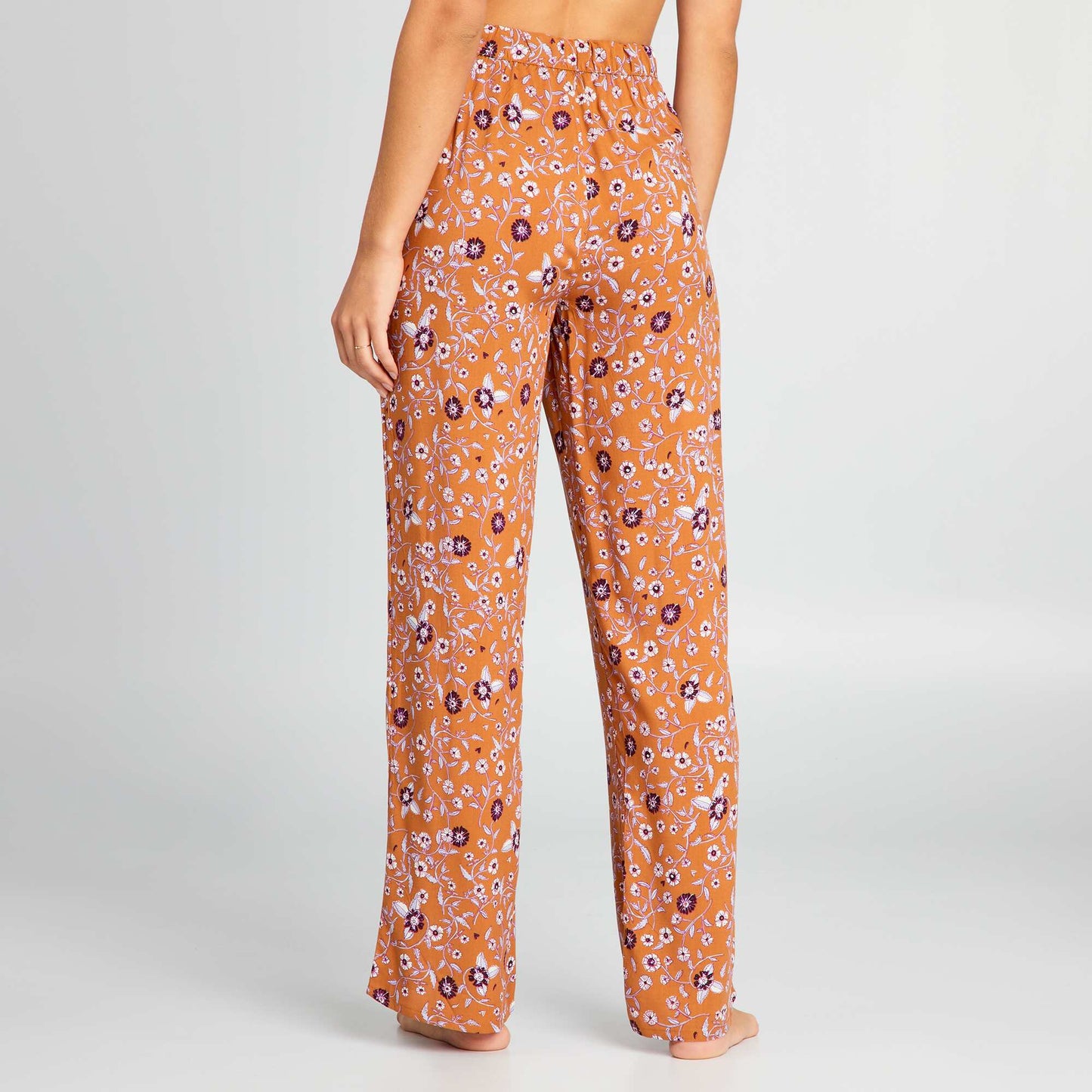 Printed wide-leg pyjama bottoms BROWN