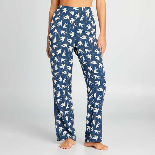 Printed wide-leg pyjama bottoms BLUE