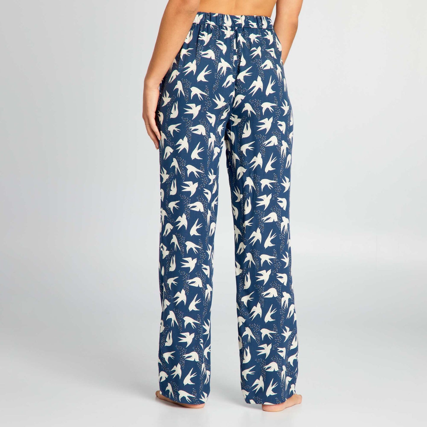 Printed wide-leg pyjama bottoms BLUE