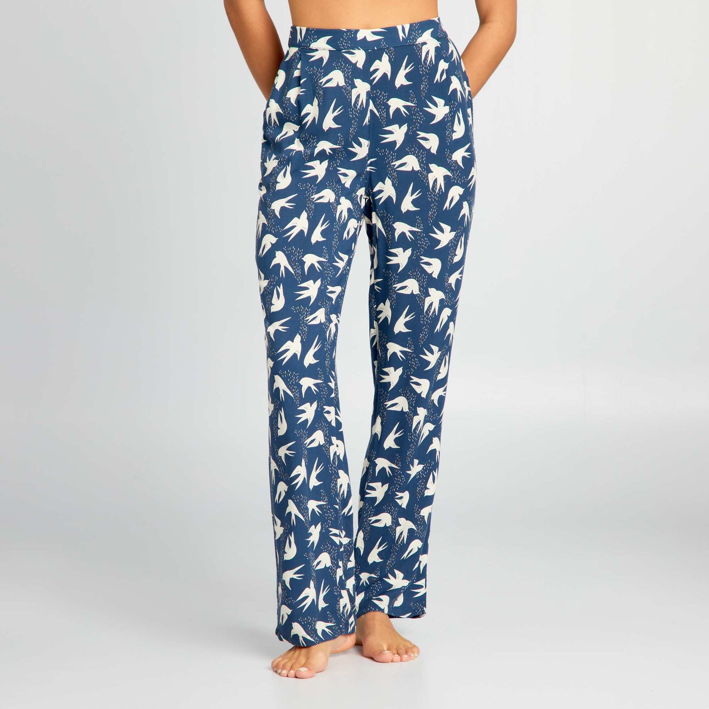 Printed wide-leg pyjama bottoms BLUE