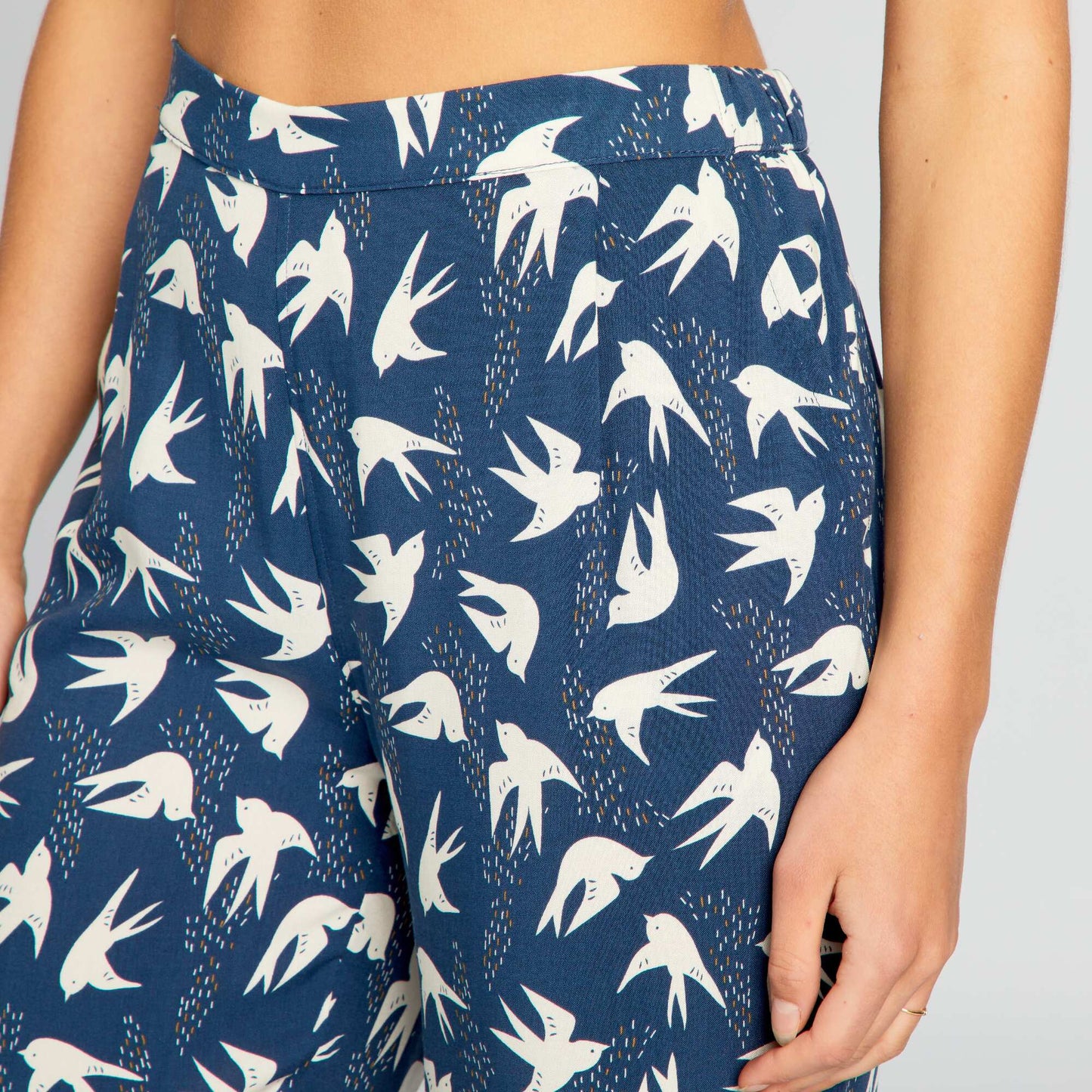 Printed wide-leg pyjama bottoms BLUE