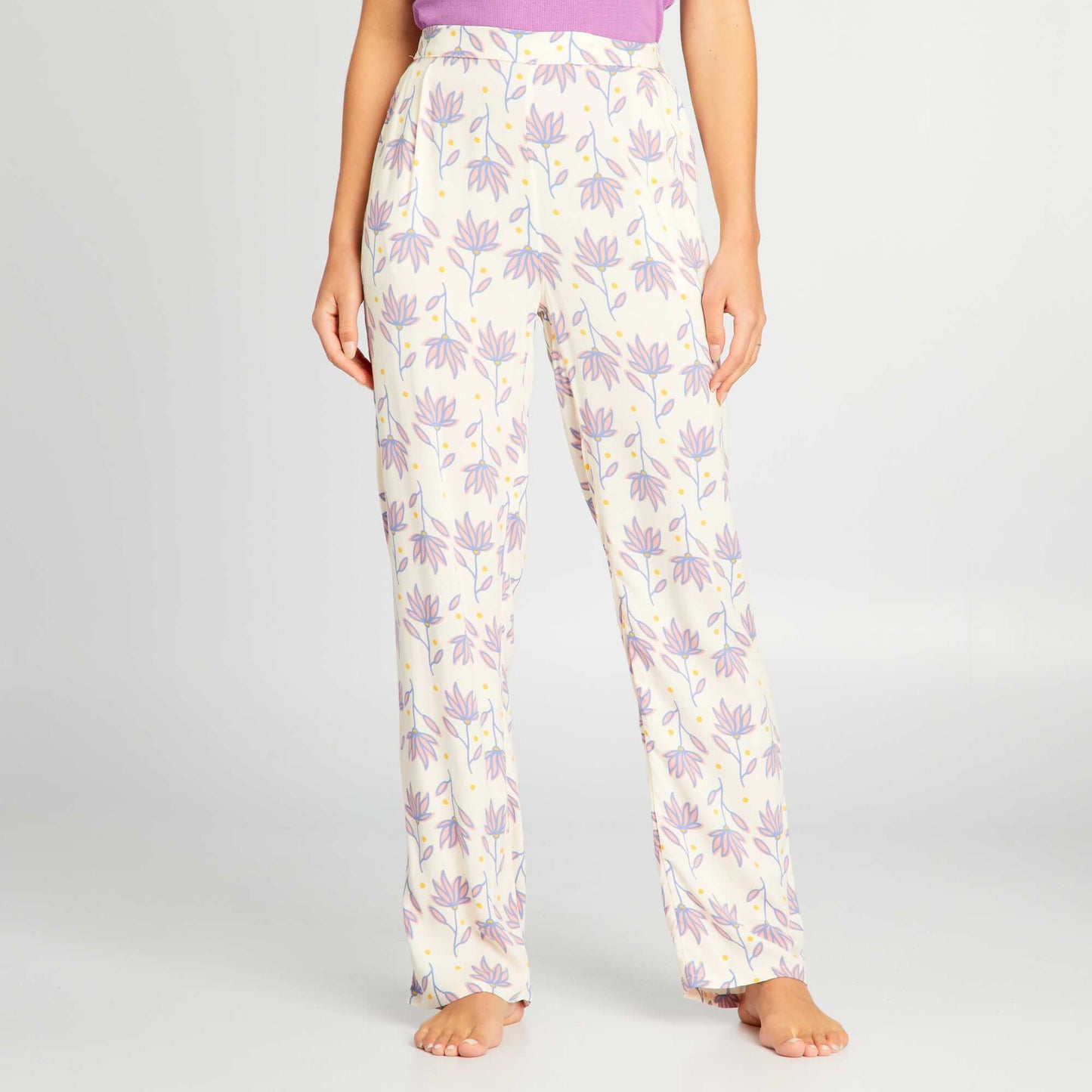 Printed wide-leg pyjama bottoms BEIGE