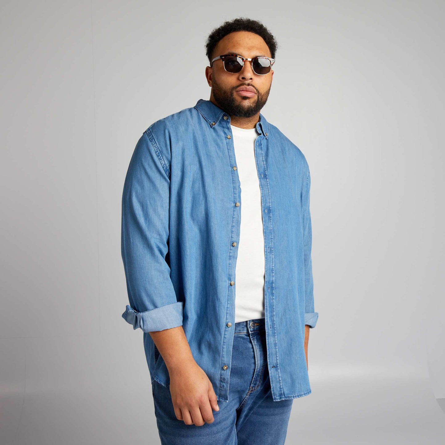 Denim effect straight-cut shirt BLUE