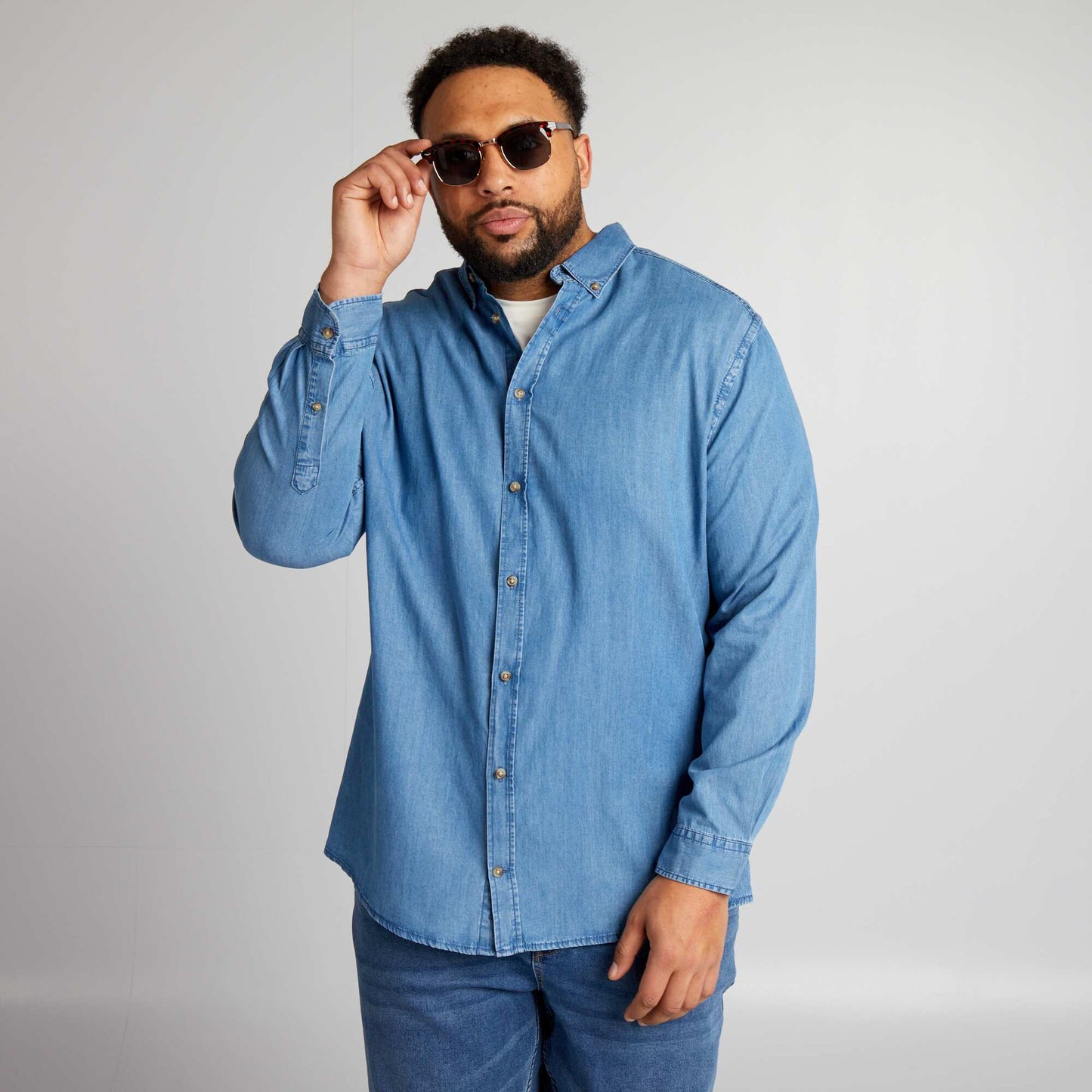 Denim effect straight-cut shirt BLUE