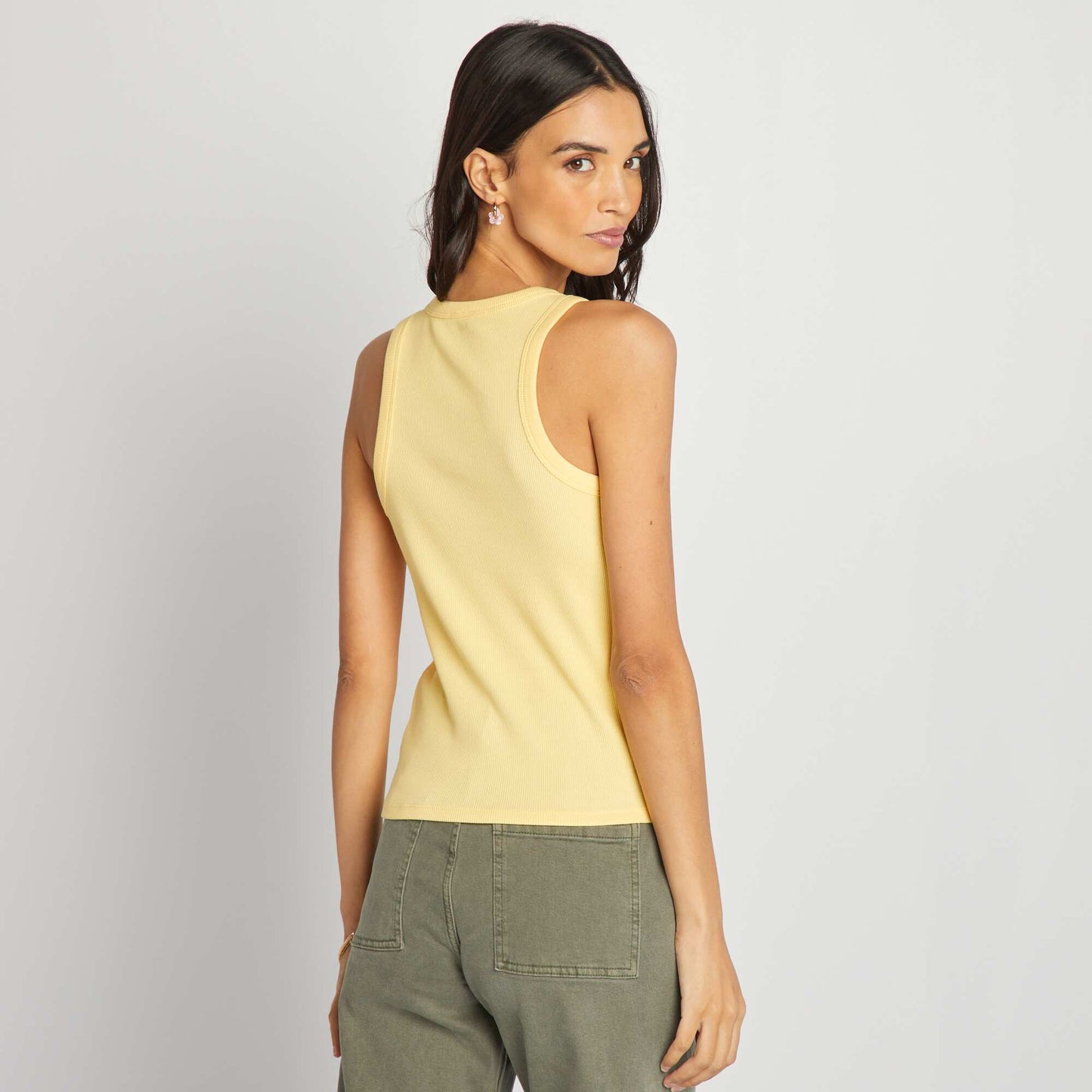 Ribbed vest top with cutaway arms YELLOW