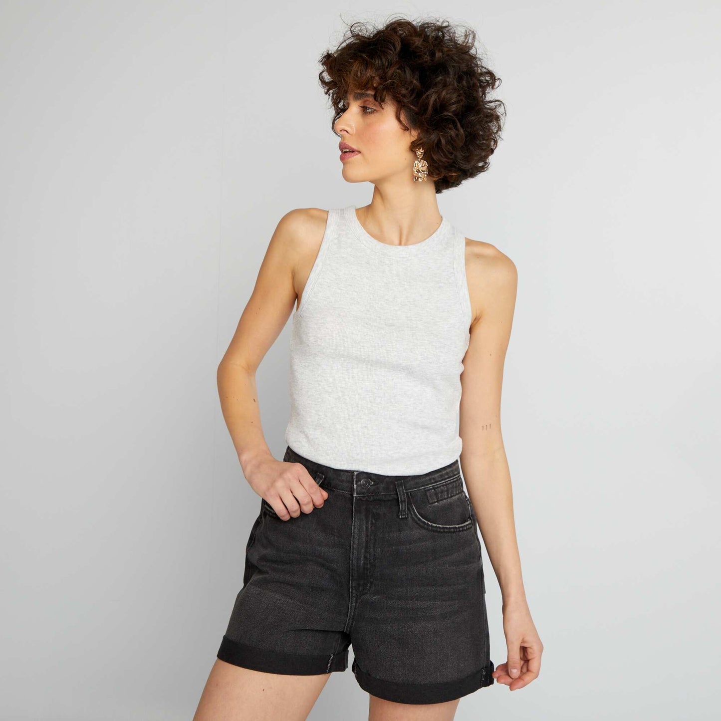 Ribbed vest top with cutaway arms GREY