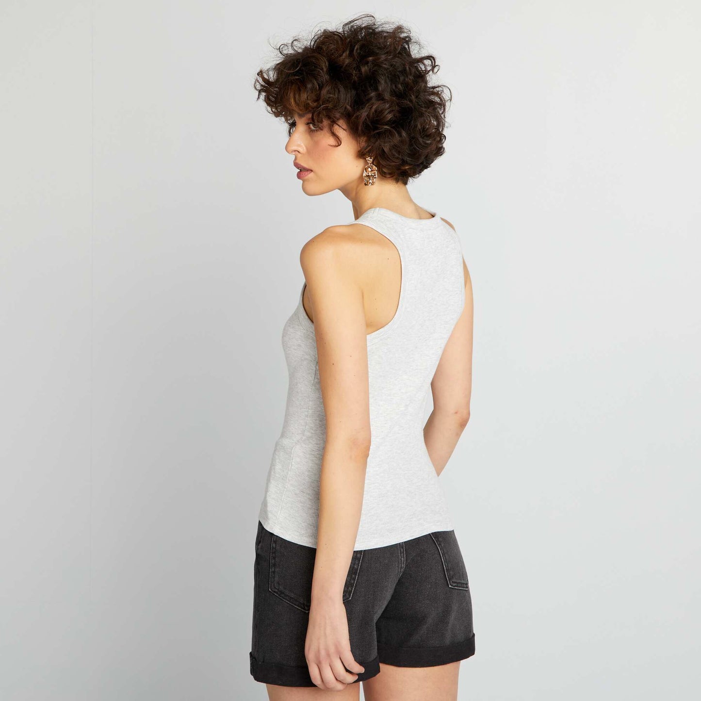 Ribbed vest top with cutaway arms GREY