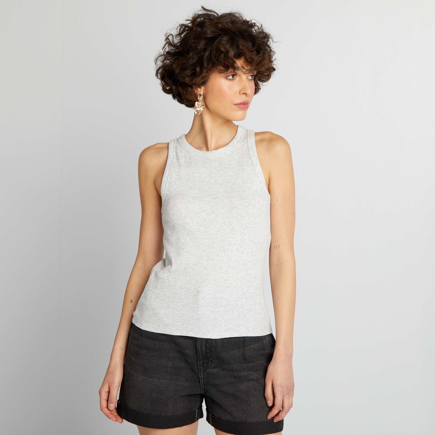 Ribbed vest top with cutaway arms GREY